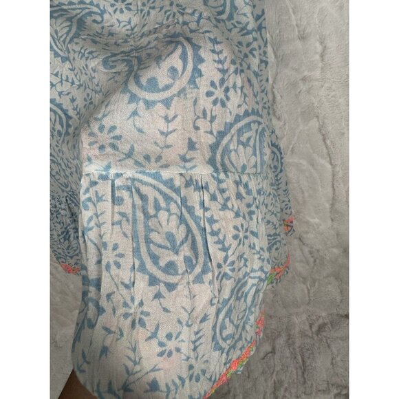 MISS JUNE PARIS Peasant Blouse Top White Blue Paisley, Pink Embroidered Tassels - Picture 10 of 10
